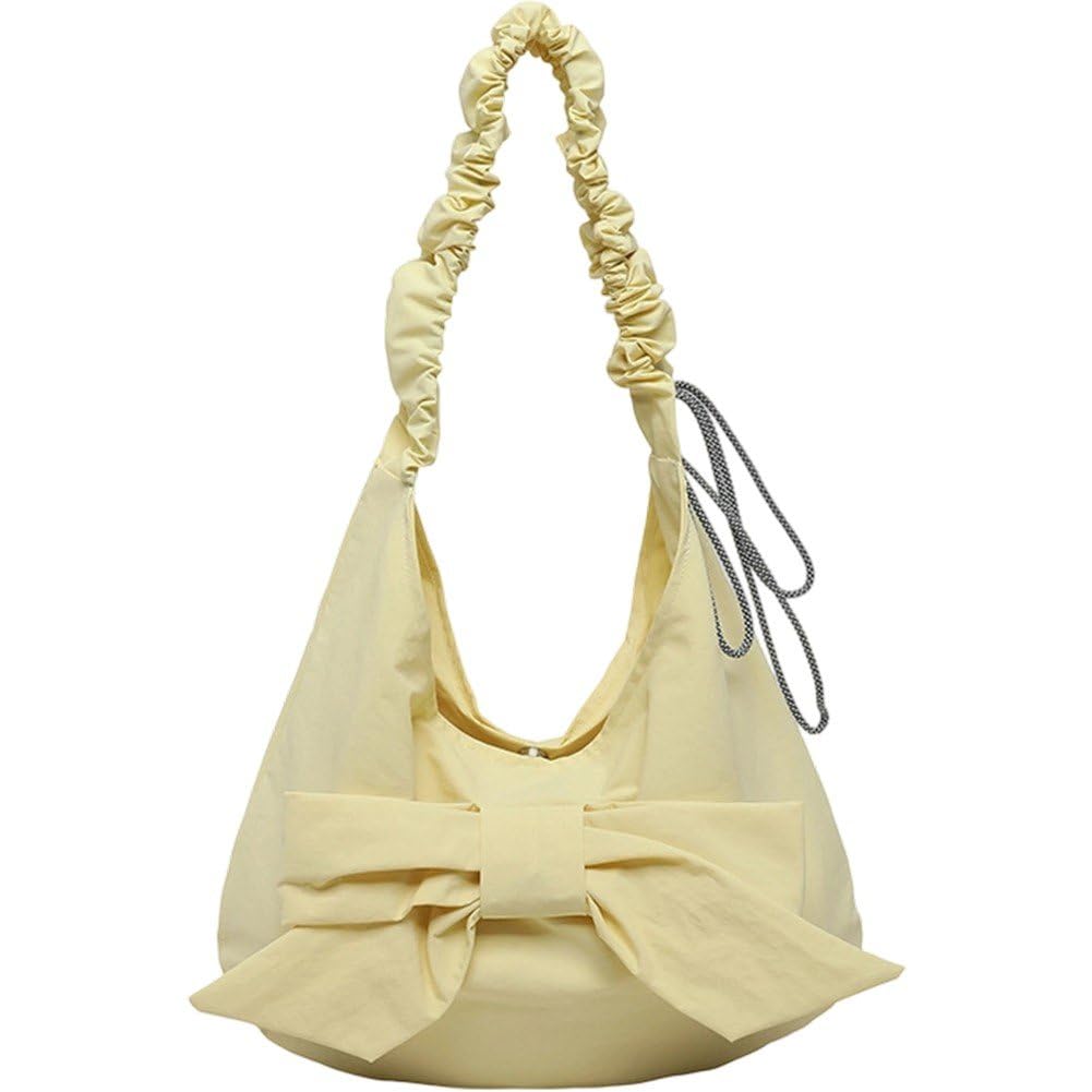 Casiler Bowknot Pleated Crossbody Underarm Bag, Sweet Commuting Shoulder Handbag for Women Daily Shopping Casual Wear