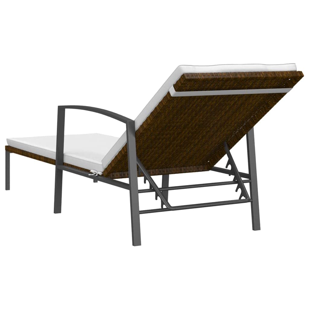 Lettino Prendisole da Giardino con Cuscino Polyrattan Marrone Regolabile Schienale 4 Posizioni Relax Letto Solarium Outdoor con Braccioli Acciaio Resistente per Piscina Balcone 195x60x53-95 cm