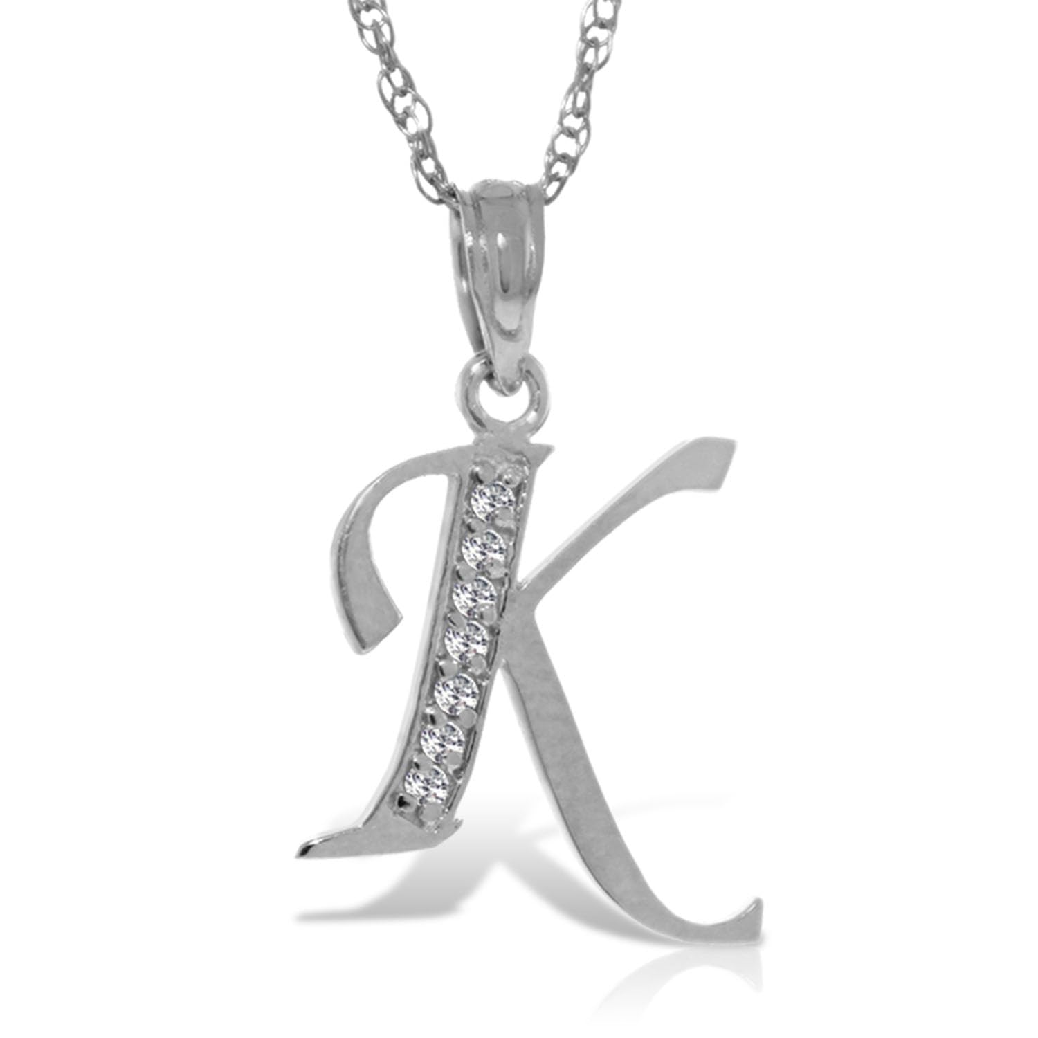 Galaxy Gold GG 14K White Gold Natural Diamond Initial K Letter Necklace - April Birthstone - Strength Brilliance