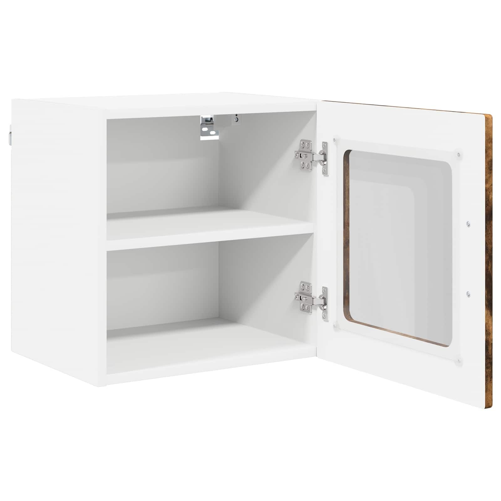 Armadietto da parete in vetro Porto, rovere affumicato, 40 x 31 x 40 cm, moderno mobile da cucina da parete in legno, molto spazio, elegante, robusto, per cucina e dispensa