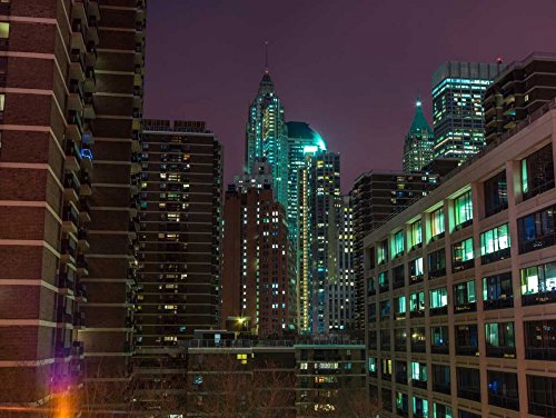 Affiche sur toile New York la nuit 80x107 cm tableau encadré design d'architecture