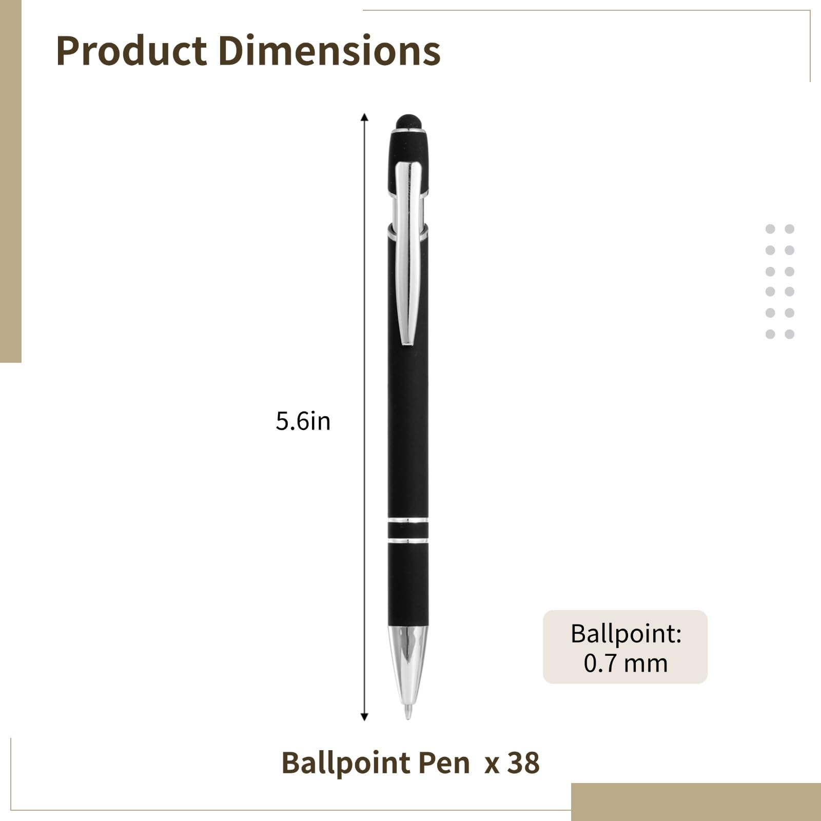 Generisch 38 penne a sfera in metallo con punta a stilo nera a forma di proiettile con meccanismo a pressione, struttura in silicone e alluminio, per dispositivi aziendali e multi-schermo