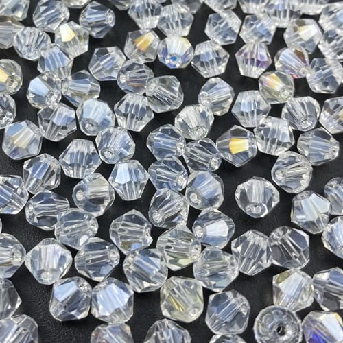 Xinhongo 400pcs Bicone Crystal Beads 4mm Crystal Glass Faceted Beads for Necklace Bracelet Earrings DIY Jewelry Crafts Making Supplies(Transparent AB)