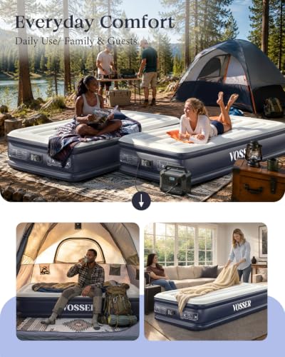 Image of VOSSER Twin XL Air Mattress with Built-in Pump, 13 inch Raised 80 inch Extra Long Inflatable Blow Up Mattress, Flocked Top Single Air Bed for Home, Guests &Floor,Portable Bed Twin Size Air Mattress