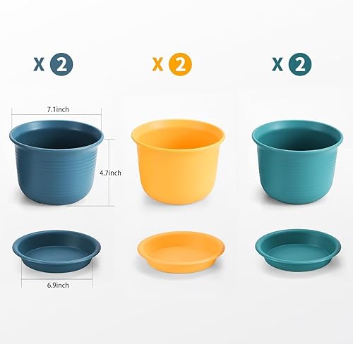 Miniatura 2 de Macetas grandes de 7 pulgadas, paquete de 6 macetas, macetas para plantas de interior, macetas con orificio de drenaje y platillo de bandeja