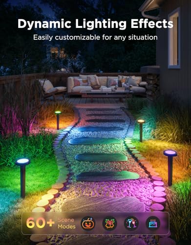 Image of Govee Outdoor Pathway Lights 2, IP66 Waterproof, 60+ Scene Modes | for Yard, Garage, Garden, Lawn, Outdoor Decor, Works with Alexa, Google Assistant, Matter, Wired 4 Pack