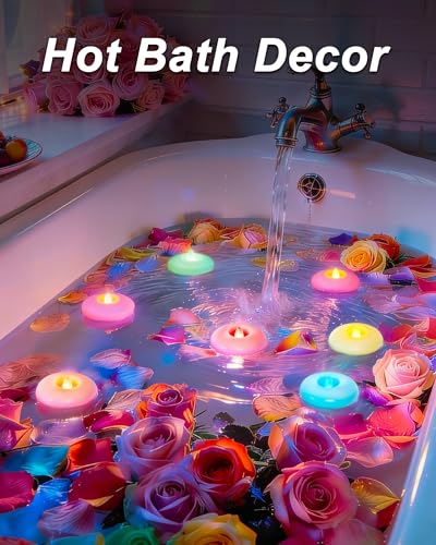 Image of Homemory 12 Pack 3 inch Flameless Led Floating Candles, 200 Hour 7-Color Changing Battery Operate Waterproof Tealights for Cylinder Vases, Centerpieces at Wedding Decor, Party, Pool