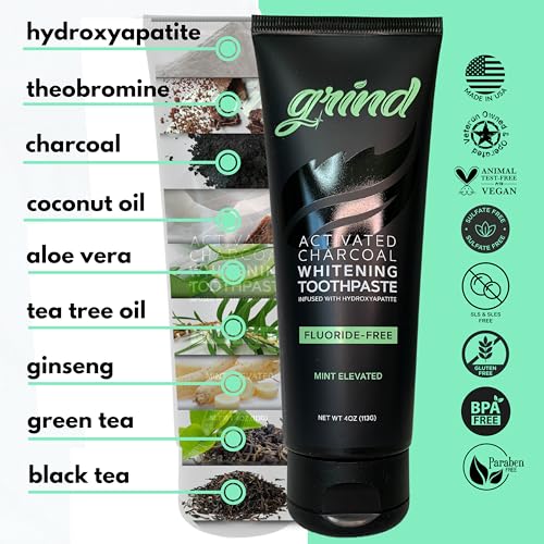 Grind Fluoride-Free Toothpaste, Hydroxyapatite Plus Theobromine, Activated Charcoal, Remineralizing, Whitening, Sensitive Teeth, Dentist Recommended, Natural, Made in USA, 4 oz, 2 pk - Thumbnail 4