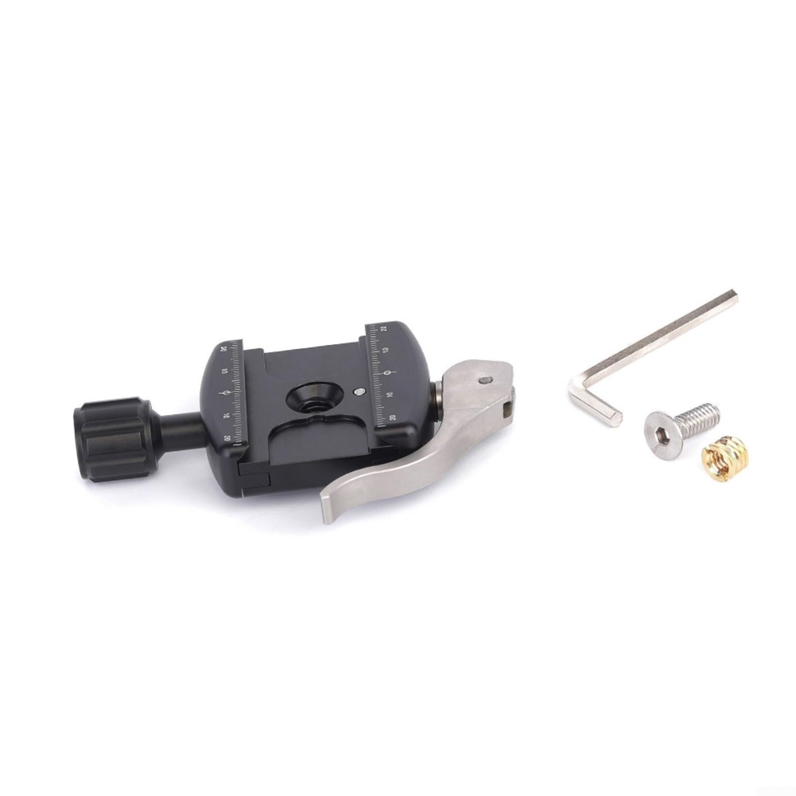 Abrazadera de cambio rápido para RRS de 50 mm, ajustable para arca para swiss, placa de sujeción de aleación de aluminio, placa base compacta de 8 x 8 x 4 cm, color negro, para trípode de viaje y