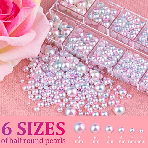 Belleboost Flat Back Pearls Kits 1 Box Of Flatback Blue Mermaid+1 Box Of Pink Mermaid Half Round Pearls With Pickup Pencil And Tweezer For Home Diy And Professional Nail Art, Face Makeup And Craft #TOP3
