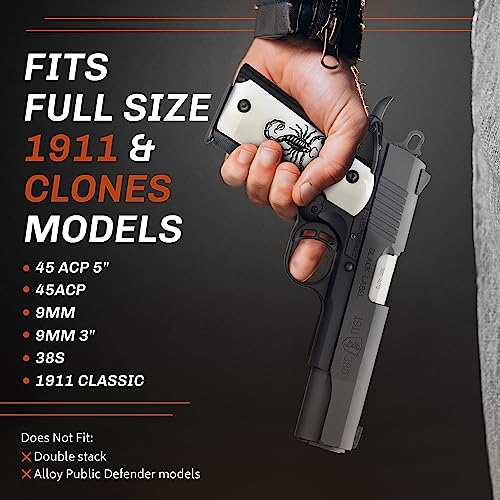 Compatible Replacement For 1911 Premium Gun Grips Colt Gov. & Clones Taurus, S&W, Springfield, Rock Island Full Size W/Texas Flag Bonus 4 Gold Screws #TOP4