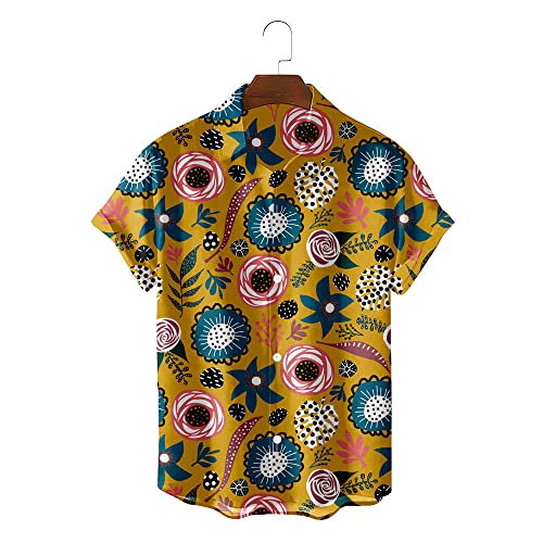 Chemise de plage à manches courtes pour hommes d'été vintage jaune imprimé fleur