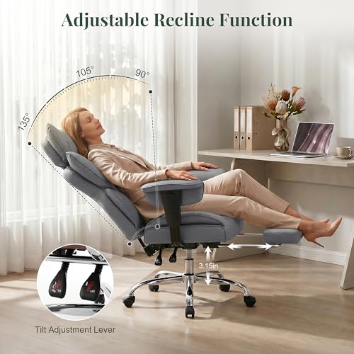 Image of Big and Tall Ergonomic Office Chair,400 LBS,High Back Reclining PU Leather Gaming Chair with Footrest, Adjustable Armrests, Lumbar Support, Executive Desk Chair for Home Office, Grey