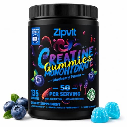 Image of Creatine Monohydrate Gummies, NSF Certified Creatine Gummy, 5g Dose for Men & Women to Support Muscle, Strength, Recovery, Cognitive Health & Memory, Blueberry Flavor, 135 Gummies