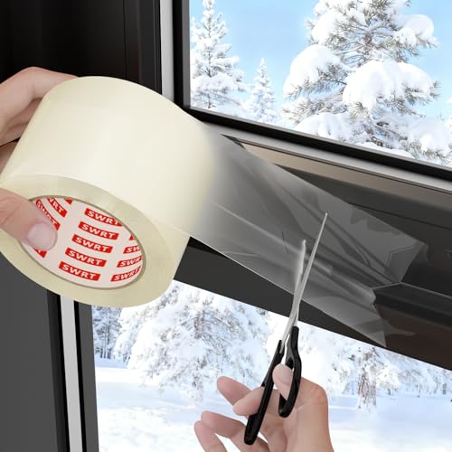 SWRT 3”x 30 YD 8 Mil Heavy Duty Transparent Window Weather Sealing Tape, No Residue Window Insulation for Winter, Preventing Cold Air Loss in Summer Door and Window Seal Kit
