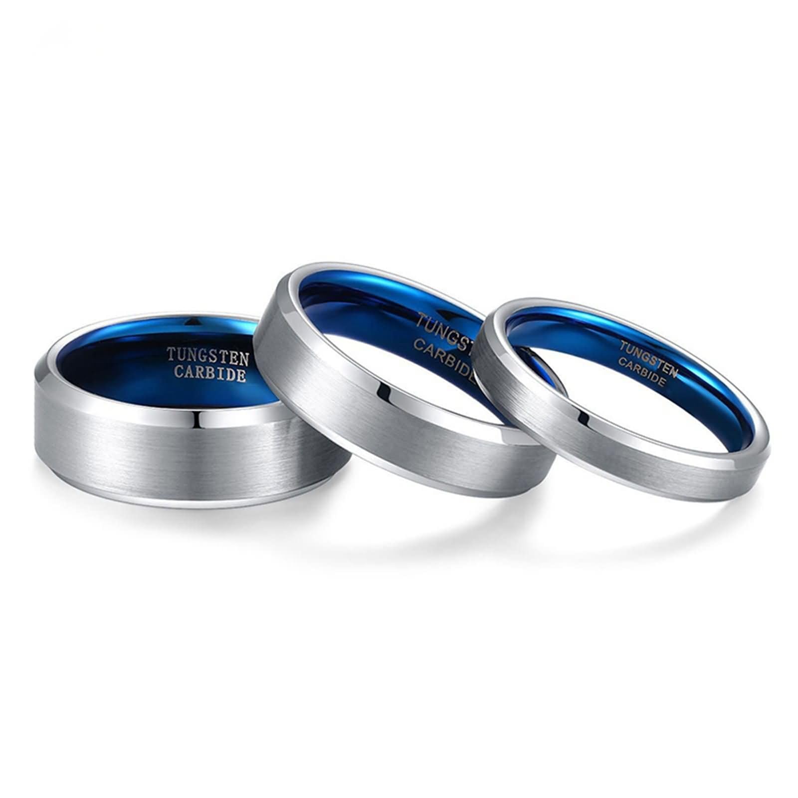Anillos en Tungsteno Grabado Mujer Hombre, 4MM/6MM/8MM Redondo Cepillado Anillo de Alianza en Plata Azul para Hombre