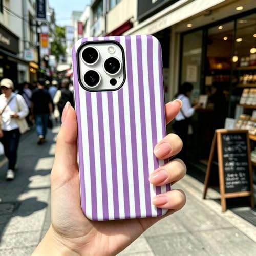 Image of for iPhone 16Pro Case Cute Phone Case,Compatible with MagSafe,Dual Layer Shockproof Protective Phone Cover,Hard Shell + Silicone Cover,Fashion Design for Women Girls,Striped Purple
