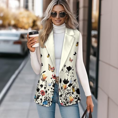 Suit Vest for Women Casual Open Front One Button Vest Suit Sleeveless Blazer Jackets Waistcoat Vest Tops Outwear2