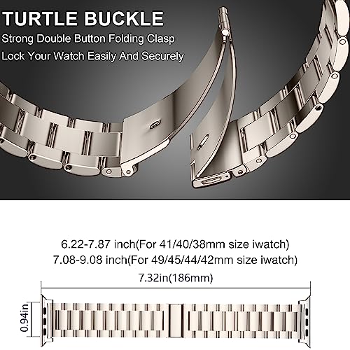 Image of EPULY Compatible with Apple Watch Band 49mm 45mm 44mm 42mm 41mm 40mm 38mm, Business Stainless Steel Metal Watchband for iWatch Strap Ultra SE Series 8 7 6 5 4 3 2 1 Men(Starlight, 42mm /44mm /45mm /49mm)