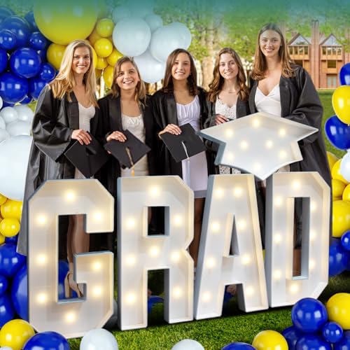 2026 Graduation Party Decorations - 2.3FT Pre-Cut GRAD Marquee Letters Sign with Light - Mosaic Foam Board Includes Glue Gun Balloons for Kindergarten Preschool College Prom