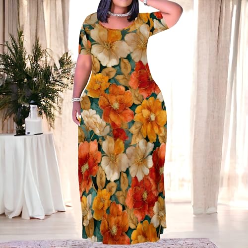 Image of PinkPatty Women's Plus Size Maxi Dresses Short Sleeve Sundress Summer T-Shirt Beach Long Dress with Pockets