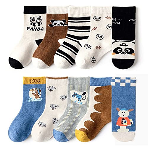 FedMois 10er Pack Kinder Socken Jungen Mädchen Strümpfe Baumwolle, Panda und Hund, Gr. 23-26 Cover
