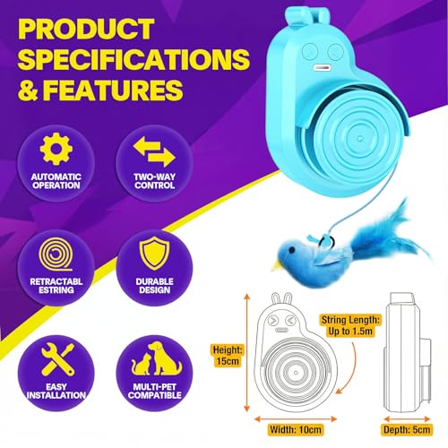 Image of Interactive Cat Toys for Indoor Cats: Automatic Electric Flying Bird Feather & Mouse Wand, Rechargeable Electric Hanging Play Chase Exercise Moving Enrichment Toy for Bored Kittens and Adult Cats
