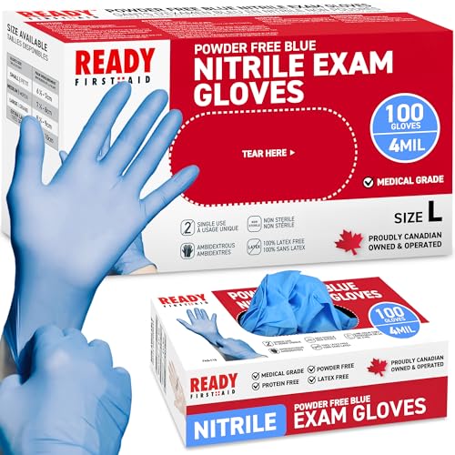 Ready First Aid Nitrile Disposable Gloves, Medical Grade Powder-F...