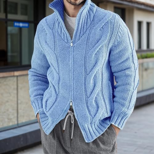 Men’s Full Zipper Cable Knit Turtle Neck Cardigans Sweater Fall Winter Warm Casual Loose Long Sleeve Ribbed Sweaters2