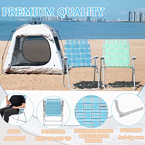#Wejoy Lightweight Folding Webbed Beach Chairs Aluminium Portable Beach Chair Webbing Web Lawn Chair Foldable Camping Chairs Off Ground For Adults, Grey/Blue #TOP3