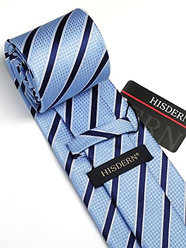 Image of HISDERN Mens Ties Set Stripe Plaid Ties for Men and Pocket Square Cufflinks Formal Silk Necktie Wedding Business