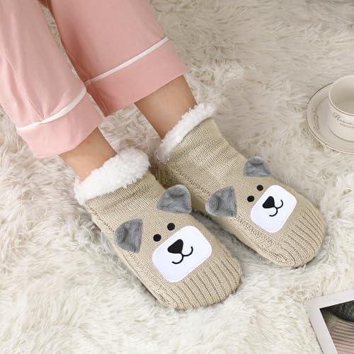 Image of ZYZX Cute Animal Slipper Socks for Women with Grips,Fuzzy Socks Indoor