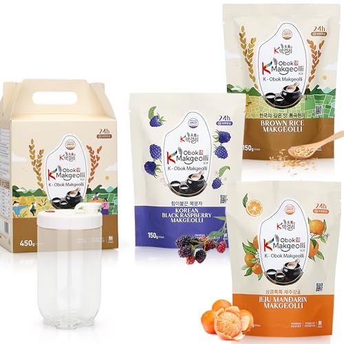 K-Makgeolli DIY Kit – Traditional Korean Rice Wine Making Kit with Fermentation Container – 3 Flavors (Black Raspberry, Brown Rice, Jeju Mandarin) – Authentic Korean Drink Experience – 450g