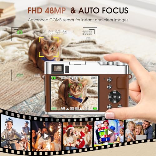 Upgraded 4K Digital Camera with SD Card Autofocus,48MP Point and Shoot Camera with Flash Viewfinder & Dial,Vlogging Camera Anti-Shake,16X Zoom Portable Travel Camera,2 Batteries - Image 3