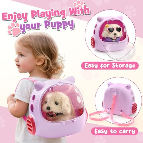 Tacobear Hund Spielzeug Kinder der Läuft und Bellt, Elektrischer Plüsch Hund mit Leine Hundekäfig Hundemantel Interaktives Haustier Kuscheltier Spielhund Geschenk Spielzeug für Mädchen 3 4 5 6 Jahre