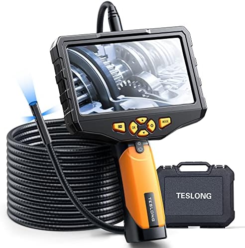 Triple Lens Borescope Inspection Camera, Teslong Professional Endoscope with Light, Digital Video Scope Camera, 5" IPS Screen, Waterproof Flexible Cable for Automotive/Home/Wall/Pipe/Car (16.4ft)