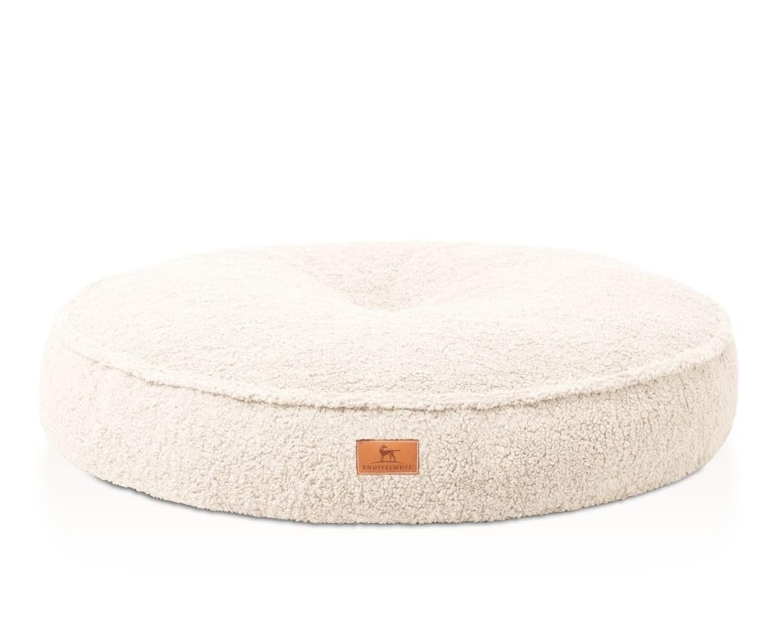 Knuffelwuff orthopädisches Hundebett Tivano rund 100cm, Beige | Teddyfell-Bezug waschbar 30 °C | Memory-Foam-Flocken | gelenkschonend & formstabil | runde Liegefläche | für kleine bis große Hunde