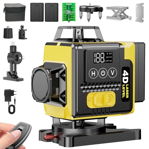 Laser de Chantier à Lignes Croisées Vert 4×360° avec 16 Lignes et Indicateur LED d'État de Batterie – Niveau Laser 360 Autonivelant Professionnel avec Mode Pulsé pour Intérieur & Extérieur (S)