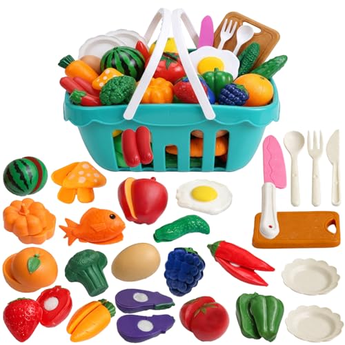 Image of FunBlast Fruits & Vegetables Play Set Toys, 26 Pcs; Realistic Sliceable Cutting Pretend Play Kitchen Toys for Kids, Play Food Toys, Fruit Vegetable Toys, Chopping Board with Knife & Basket