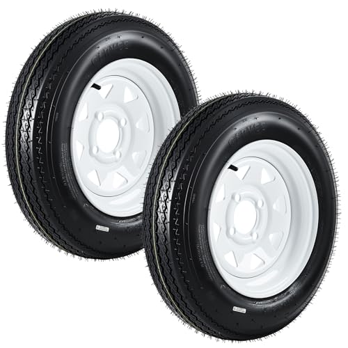 GarveeTech 4.80-12 480-12 480X12 Trailer Tire and Wheel Assembly, Heavy-Duty Load Range C 6PR, 4 Lug White Spoke Wheel, 12 Inch Tires for Utility/Boat/Camper Trailers, Set of 2