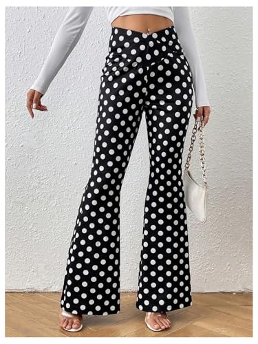 WDIRARA Women's Polka Dots Flare Pants Crossover Elastic Waist Bell Bottom Trousers3