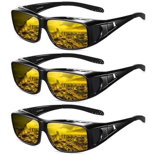 Wzerry Night Driving Glasses Polarized for Men Women (Night Vision Fit Over Glasses UV400 Protection for Driving)