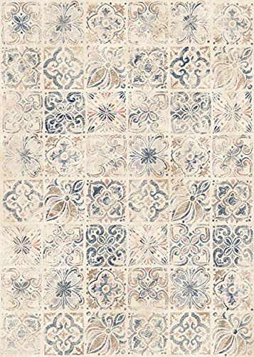 Studio M Floor Flair Barcelona Vintage Tile - 5 x 7 Ft Decorative Vinyl Rug - Non-Slip, Waterproof Floor Mat - Easy to Clean, Ultra Low Profile - Printed in The USA