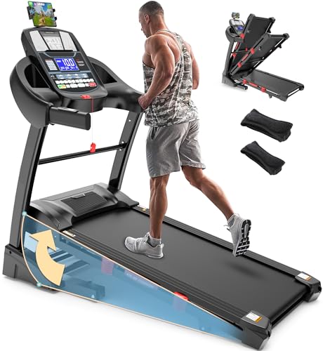 Image of 5.1HP Folding Treadmill for Home with 20% Auto Incline, 300-400 LB Capacity, Portable Foldable Treadmill, Free APP Control, Adjustable Tablet Holder,12MPH Speed,71 Programs,Knee Straps Gift