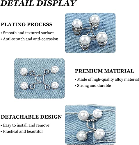 Image of 2pcs Pant Waist Tightener, Adjustable Waist Buckle Set, Extra Button for Jeans to Make Tighter, Instant Jeans Button Pins for Pants Jeans Skirts, No Sewing Required (Pearl White)
