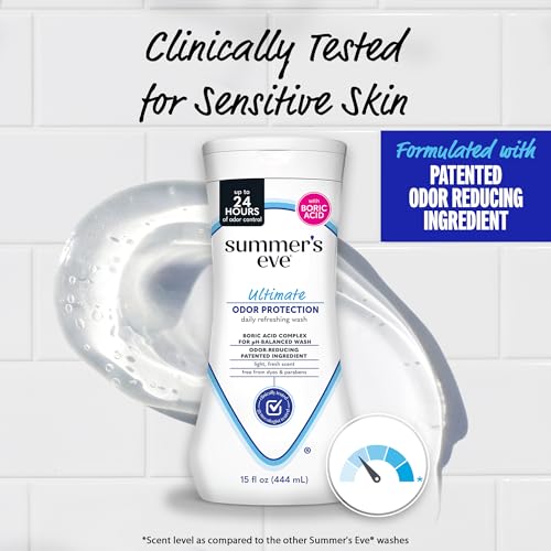 Image of Summer's Eve Feminine Wash, Ultimate Odor Protection, Boric Acid, 15 Fl Oz | pH-Balanced Body Wash for Women with Boric Acid, Feminine Care to Remove Vaginal Odor, Gynecologist Tested, Fresh Scent