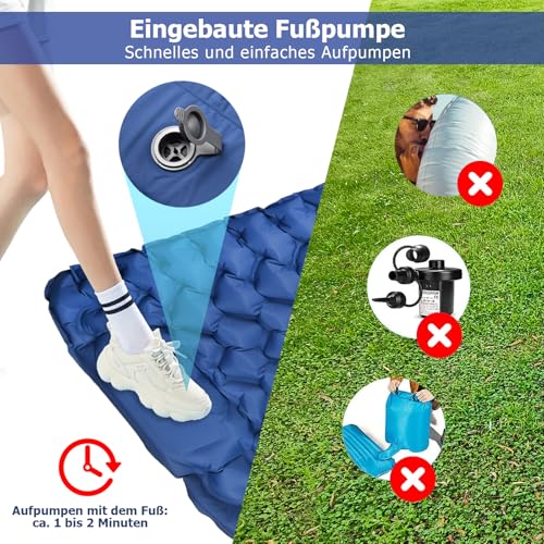 Amtake Isomatte Selbstaufblasend, 10CM Hoch Luftmatratze Camping Kleines Packmaß, Aufblasbare Isomatte Ultraleicht mit Fußpumpe, Wasserdichtes Schlafmatte für Outdoor, Wandern, Strand – Bild 5