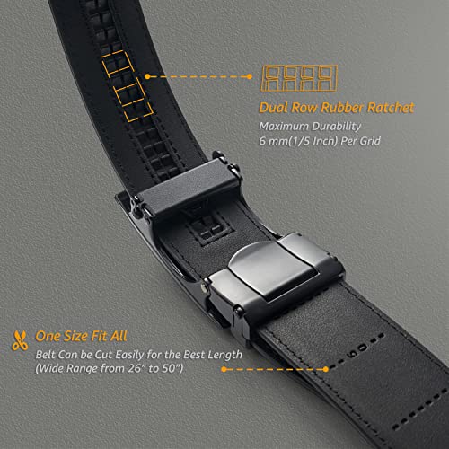 Men's Ratchet Belt with Slide Buckle, Genuine Leather Adjustable Click Belt, Gift Box Included, Trim to Fit, Casual & Formal2