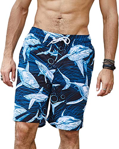 361º Board Shorts for Men & Boys, Long Swim Trunks with Pocket, Quick Dry Beachwear Blue
