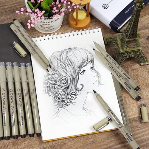 Image of Micro Fineliner Pens, Black Drawing Art Pens,12 Pcs Archival Pen Waterproof Ink Set Artist Supplies Archival Inking Markers Sketch Outline Pen, Precision Drawing and Sketching Kit
